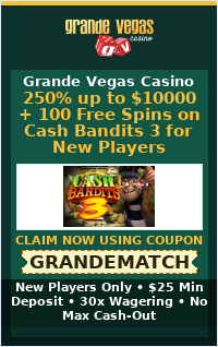 250% up to $10000 + 100 Free Spins on Cash Bandits 3 for New Players